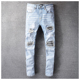 jeans pants torn AMR MX1高街破洞蓝色牛仔裤 子