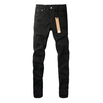 KUS jeans美式高街基础破洞做旧修身长裤紧身高街紧身男牛仔裤子
