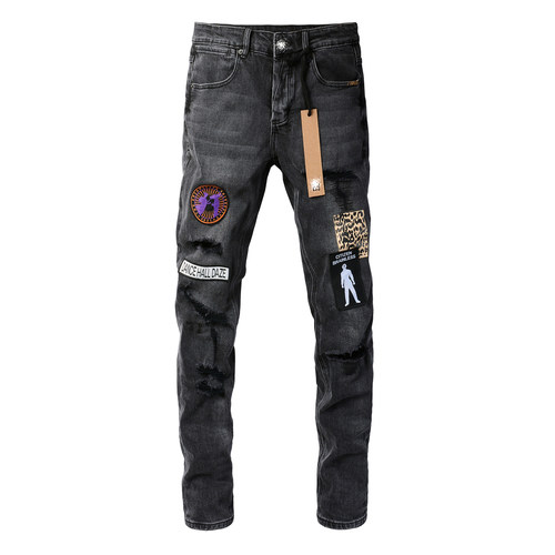 KUS jeans美式高街基础破洞做旧修身长裤紧身高街紧身男牛仔裤子