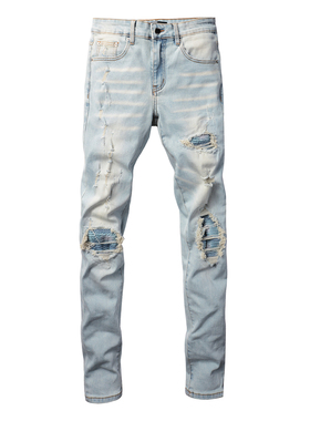 AMR jeans MX1 A米尔美式修身长裤太一高街破洞紧身男牛仔裤子