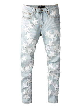 AMR jeans AMR pants torn jeans MX1高街破洞贴星星牛仔裤子
