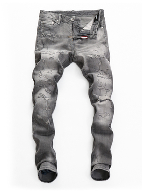 D Jeans Skinny Ripped Jeans 美式高街补丁破洞修身男裤牛仔裤子