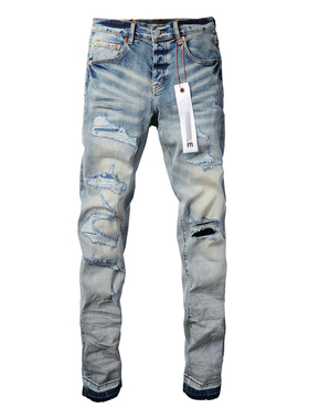 PUR jeans  pants torn jeans美式高街破洞蓝色牛仔裤子