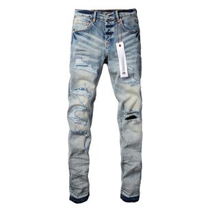 高街破洞蓝色牛仔裤 PUR 子 jeans美式 torn jeans pants