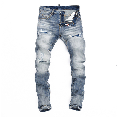 D Jeans Skinny Ripped Jeans 美式高街补丁破洞修身男裤牛仔裤子