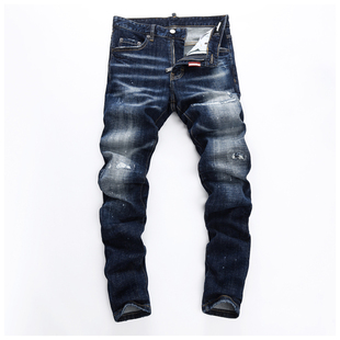 Ripped 美式 高街泼墨破洞修身 牛仔裤 Skinny 男裤 子 Jeans