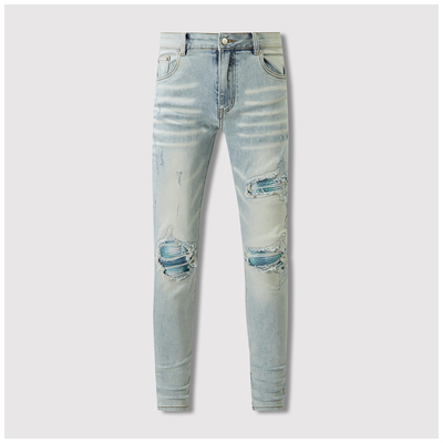 AMR jeans AMR pants torn jeans高街破洞紧身水蓝色牛仔裤子