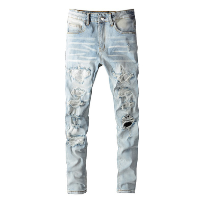 AMR jeans AMR pants torn jeans MX12高街破洞蓝色牛仔裤子