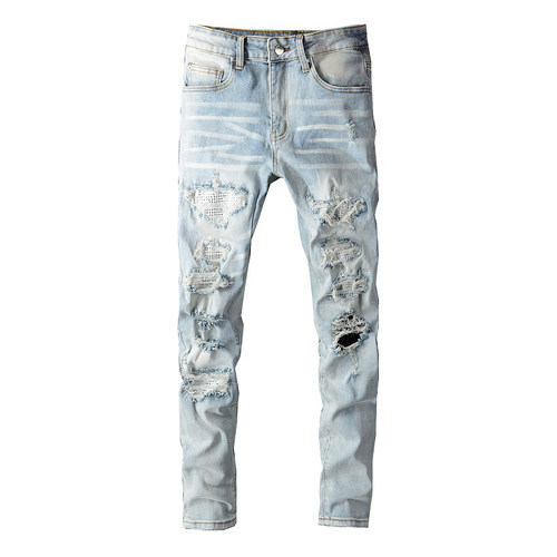 AMR jeans AMR pants torn jeans MX12高街破洞蓝色牛仔裤子