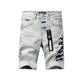 pants torn jeans美式 PURjeans 高街破洞印花牛仔短裤 子