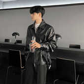 高级感软皮夹克男士 翻领机车皮衣拉链外套 痞帅潮流工装 春秋款 韩版