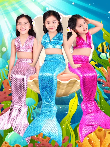 Детский купальник, наряд маленькой принцессы, комплект, блестки для ногтей, крой «рыбий хвост»