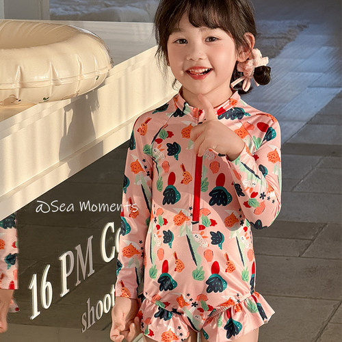 韩国儿童防晒连体泳衣小女孩