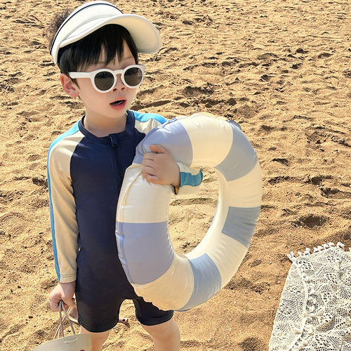 夏季男童防晒速干长袖连体泳衣