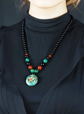 原创民族风玛瑙中长款毛衣链