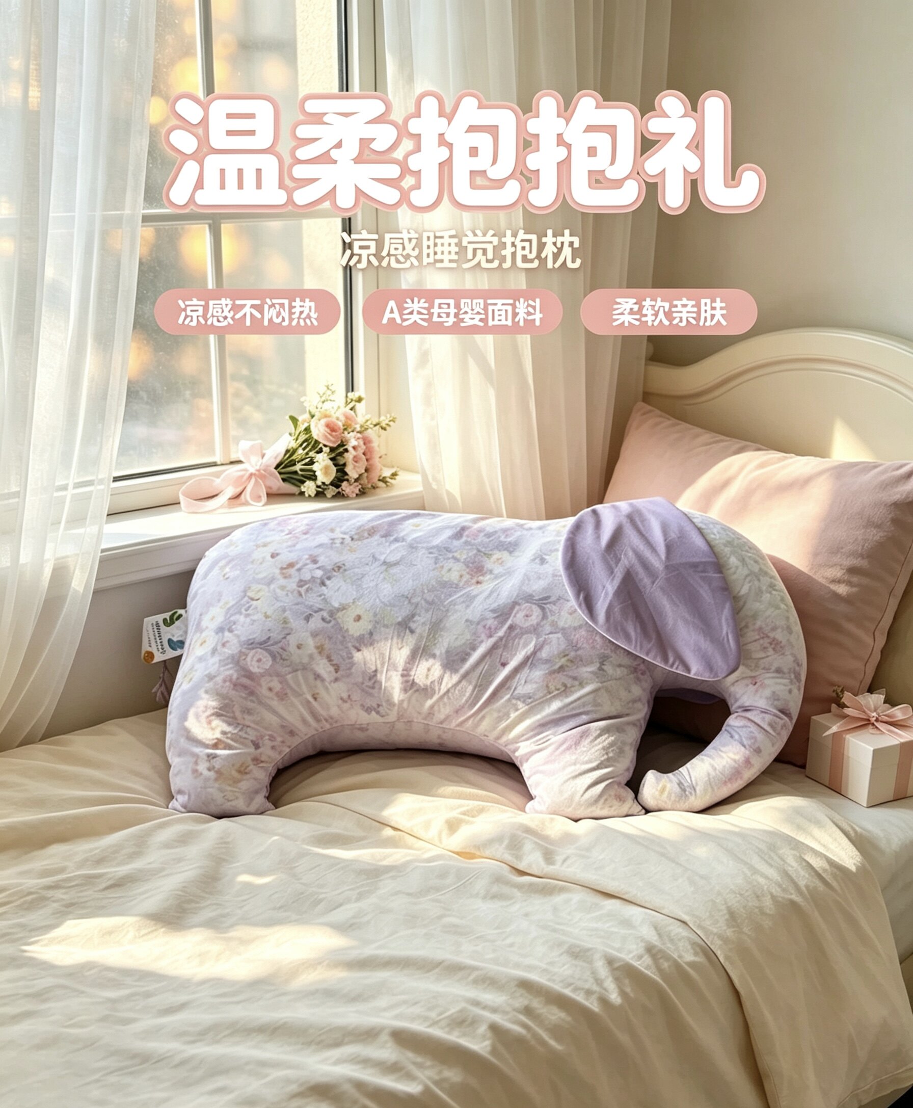 迎鹤冰丝凉感抱枕儿童午睡送女生礼物睡觉夹腿毛绒玩具靠枕玩偶枕
