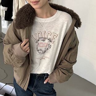 早春新款韩系字母印花短袖T恤女2026美式复古宽松内搭上衣ins