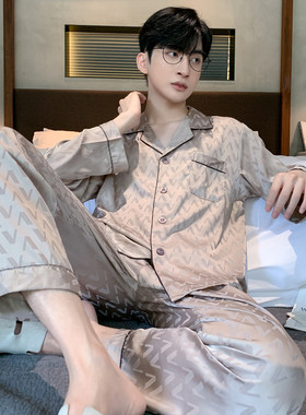男提花缎面轻奢睡衣春秋款