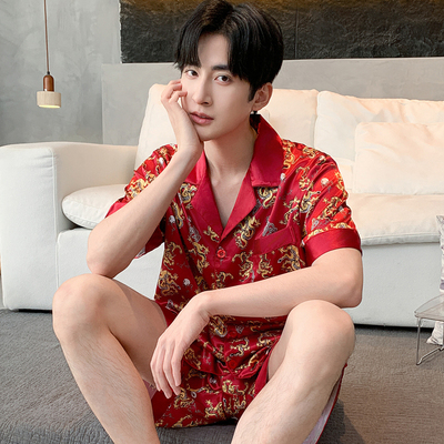 睡衣男款夏季冰丝绸卡通2025年新款韩版短袖短裤薄款春秋天家居服