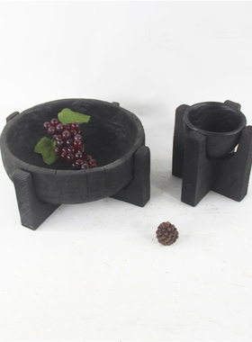 厂家销售手制碳化栗木黑色摆盘果盘家居别墅侘寂风赤贫风装饰摆件