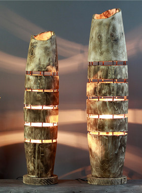 手工制作工艺木质长桶型家居民宿装饰灯具