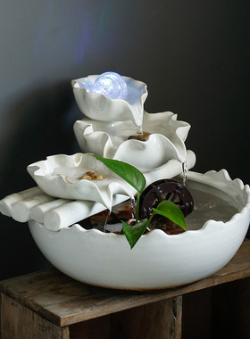 不插电源流水摆件USB充电蓄电池流水摆件不插电流水招财纳福摆件