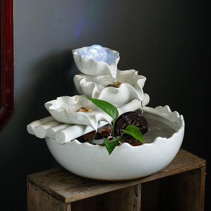 不插电源流水摆件USB充电蓄电池流水摆件不插电流水招财纳福摆件