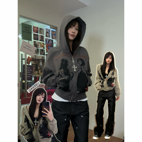 KKBBU摇滚复古做旧连帽卫衣
