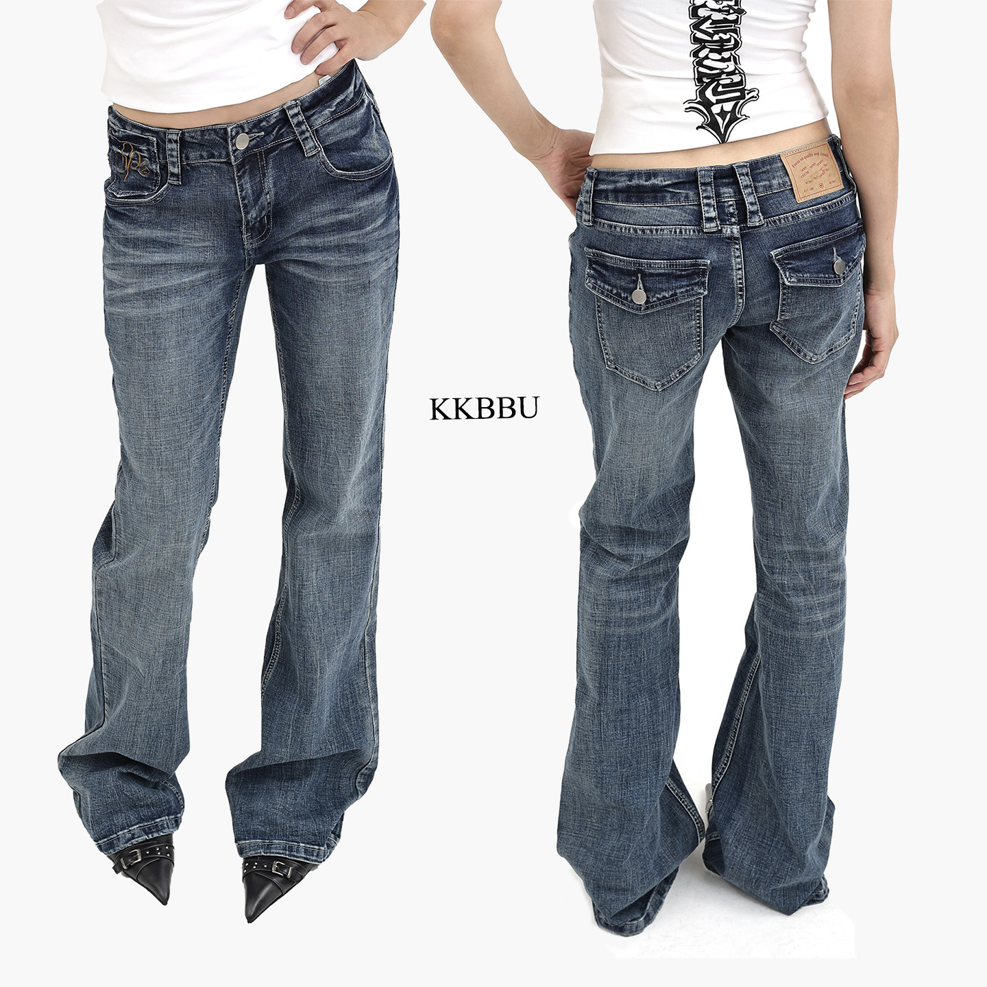 thumbnail for KKBBU retro distressed mid-low waist bootcut jeans women's floor-length trousers American hot girl style slimming pants trend