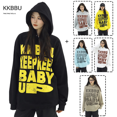 黄色卫衣连帽KKBBU美式复古