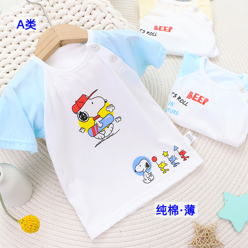儿童小孩纯棉夏季短袖衣男童卡通t恤女童外穿休闲服宝宝薄款半袖2