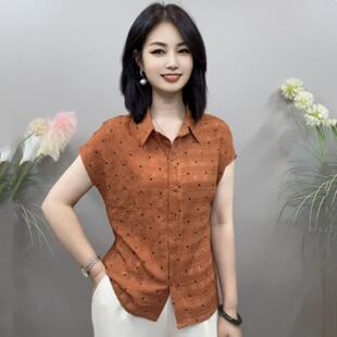 夏季印花短袖圆点衬衫女POLO领时尚洋气女士上衣