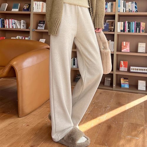 人字纹毛呢裤阔腿直筒裤女新款高腰裤垂感显瘦长裤高端春季