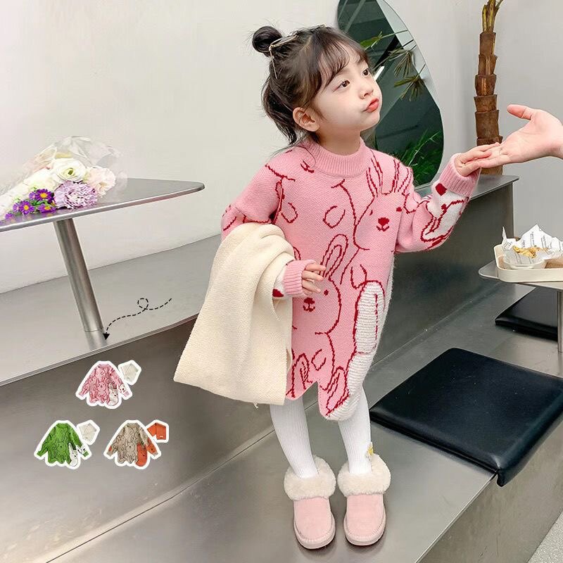 女童毛衣加厚2026秋冬新款洋气儿童针织毛衣裙中长款宝宝连衣裙