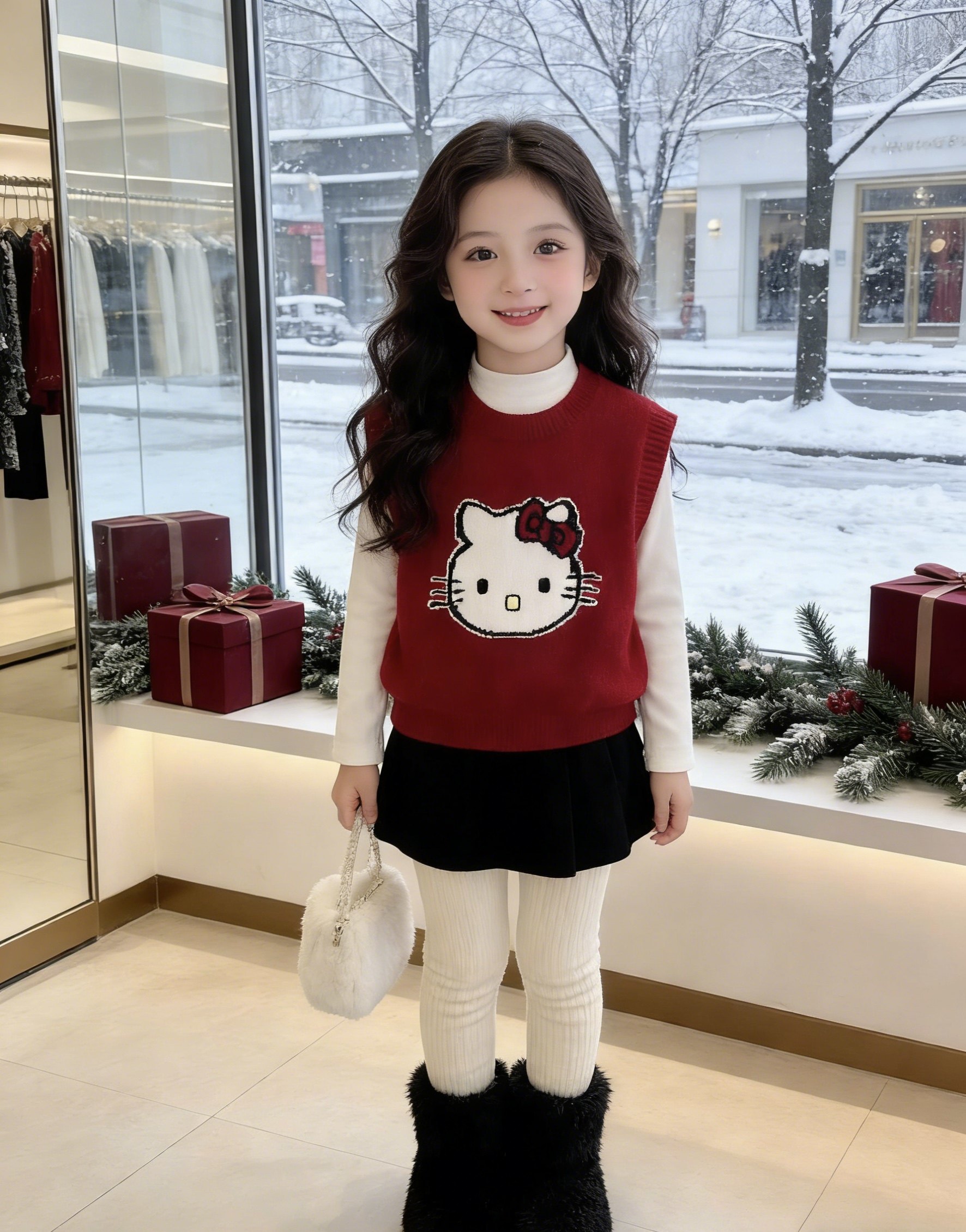 儿童针织马甲2026新款女宝新年红色毛衣背心打底衫女童可爱公主