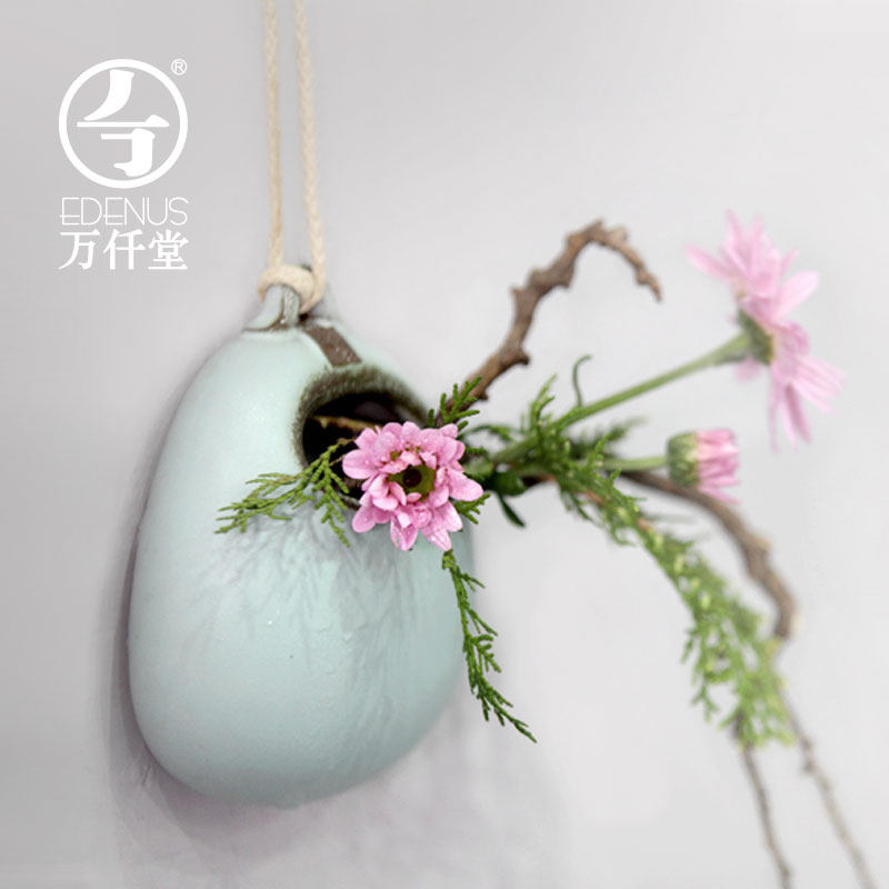 万仟堂 陶瓷花瓶花插客厅摆件创意工艺品垂吊壁挂花瓶笑口常开01