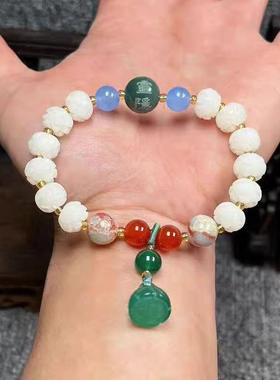 复古闺蜜白玉菩提莲花款手链