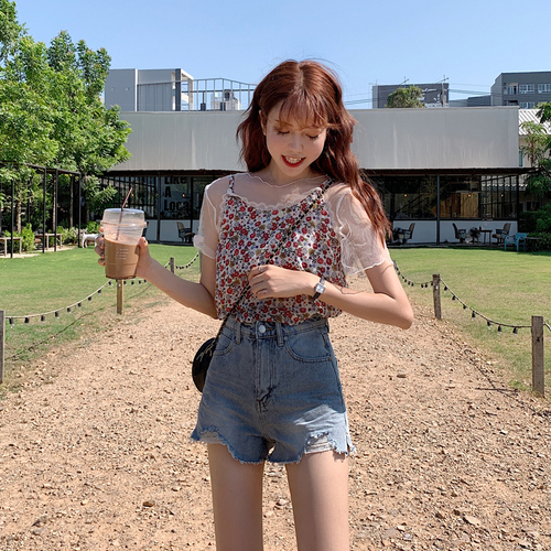 Real-price fashionable irregular fur-trimmed Jeans Shorts