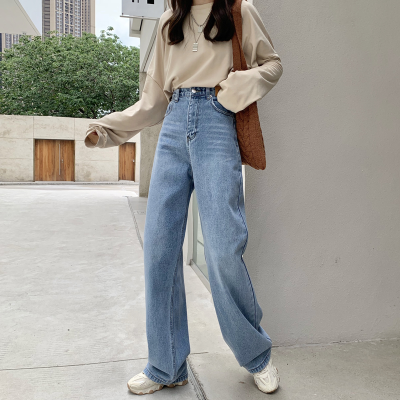 Real shooting and real price autumn and winter loose wide leg floor dragging denim trousers student's trousers female