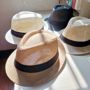 新品推荐 光板纯色贴布草编礼帽英伦时尚爵士帽男休闲潮沙滩帽