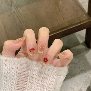 【盛夏】Vivian爆闪红色花朵蝴蝶结猫眼法式纯手工穿戴甲260款