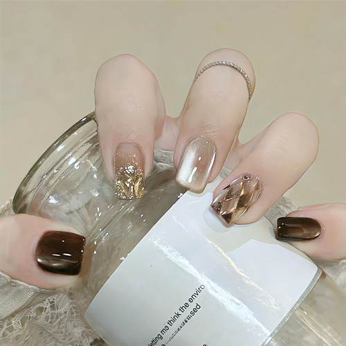 秋冬气质高级黑巧玻璃珠穿戴甲