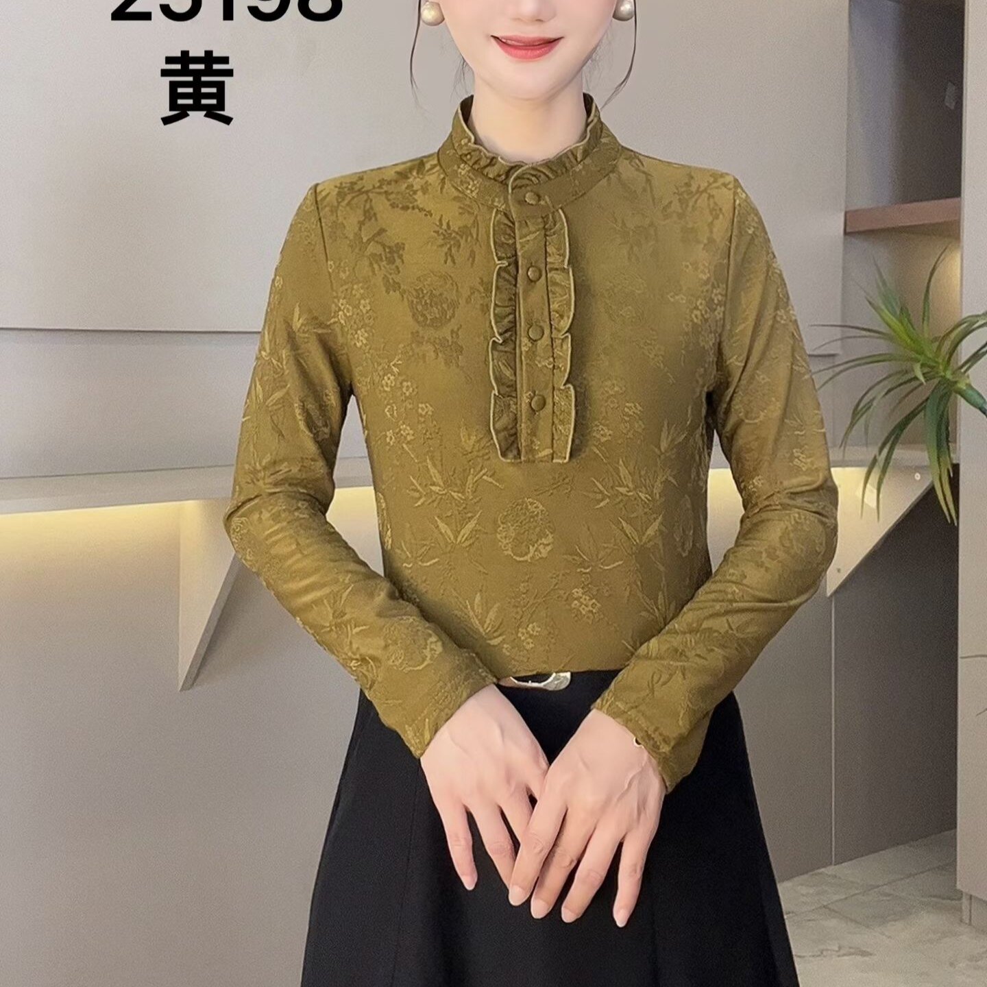 2025爆款加绒加厚保暖内搭时尚纯色花边设计感衬衫贵气感上衣