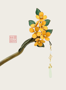 金桂-非遗绒花桂花檀木流苏发簪