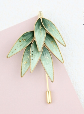 雪竹-非遗绒花蚕丝胸针西装旗袍职场配饰高级感胸花礼品竹叶胸针