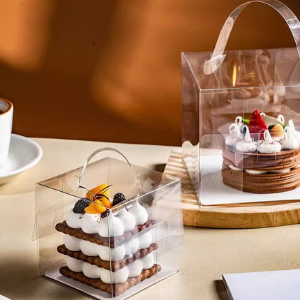 【10个】2寸3寸45寸手提透明蛋糕盒方形手提盒子食品包装生日烘焙