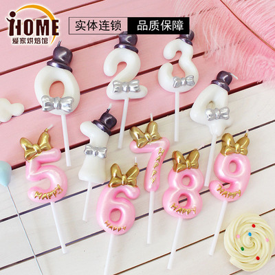 帽子蝴蝶结男孩女孩数字生日蜡烛