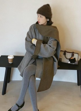 TOO家-级感羊毛双面毛呢外套羊毛外套(配可拆卸围巾)