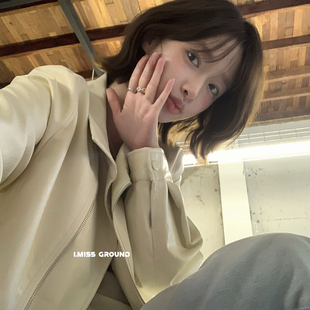 IMISS-春上新韩标简约立领拉链宽松皮衣