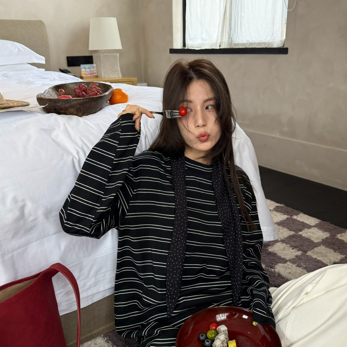 MADEIN OST-26年早春首发英伦条纹宽松长袖T恤(配丝巾),女装/女士精品,毛针织衫,淘宝优惠券,粉丝福利购,淘宝优惠卷